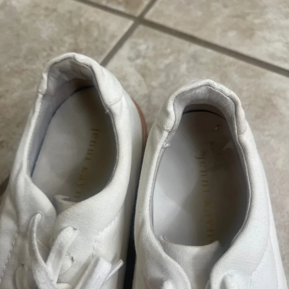 Jenni Kayne White Canvas Platform Sneakers Gum Sole Made in Portugal Size 38/8